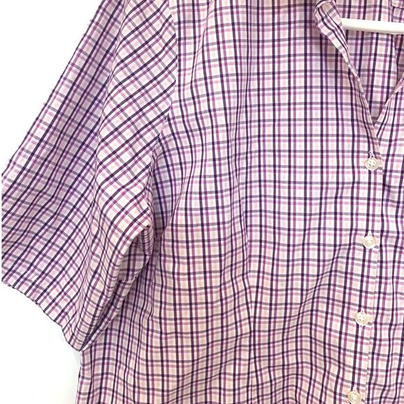 Lands' End Button Up Shirt 16P Purple Plaid Womens Oxford Short Sleeve Summer - Picture 5 of 9